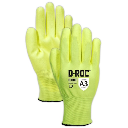 Magid Coated Gloves, Polyurethane, 4 Abrasion Level, Hi-Viz Yellow, 1 PR GPD525HV-9